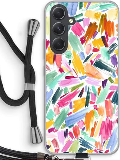 Case Company® - Hoesje met koord geschikt voor Samsung Galaxy A54 hoesje met Koord - Watercolor Brushstrokes - Telefoonhoesje met Zwart Koord - Bescherming aan alle Kanten en Over de Schermrand