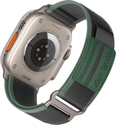 Stravo Trail Loop Sport bandje Blauw/Zwart – Geschikt voor Apple Watch 46mm (Series 10/11), 45mm (Series 7/8/9), 44mm (Series 4/5/6, SE 1/2/3), 49mm (Ultra 1/2/3) – Zachte nylon Zachte nylon Horlogebandje met klittenbandje