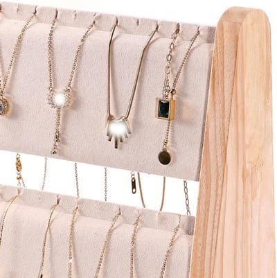 Sieradenrek 3-laags - Sieradenstandaard Display - Sieraden Organiseren - Stevige Houten Constructie - 31x34x13CM - Grijs