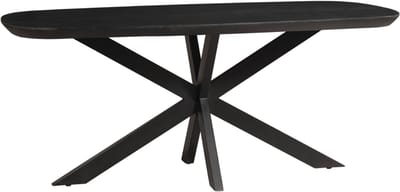 Sfeerwonen Enzo - Eettafel Deens Ovaal - 180 x 90 cm - Swiss Edge - Massief Eikenhout - Zwart - Metalen Matrix Poot