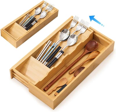 Bamboe Besteklade Organizer - Lade Indeler Keuken - Keuken Ordenen - Verstelbare Compartimenten - 40 x 14 x 6 cm