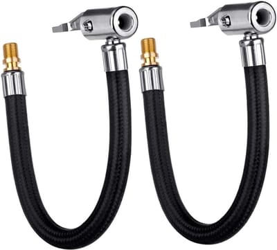 2pcs Inflator Pump Hose Adapter met Locking Pneumatic Tire Chuck - Braided Flexible Tire Portable Valve Clip voor Motorfiets - Auto - Fiets - Luchtgereedschap