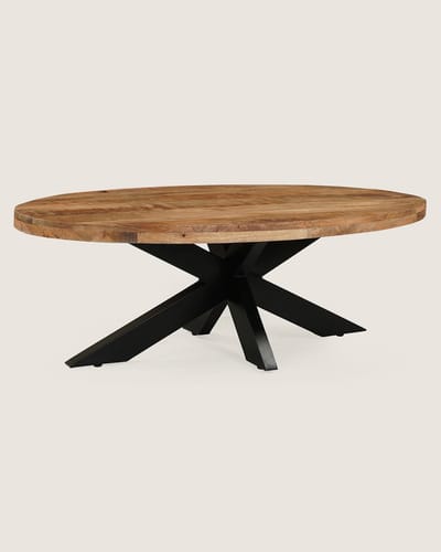 Salontafel 130 cm Mangohout – Ovaal – Rustiek – Industrieel