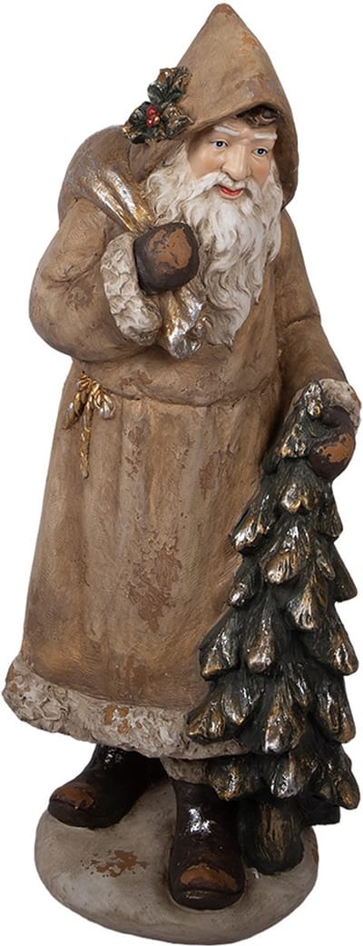 Clayre & Eef Decoratie Beeld Kerstman 38x30x90 cm Beige Keramisch materiaal
