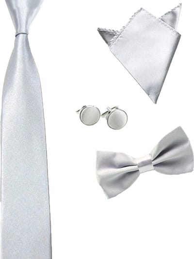 Luxe set stropdas - vlinderstrik - pochette - manchetknopen - Zilver - strik - strikje - vlinderdas - pochet - heren - Cadeau