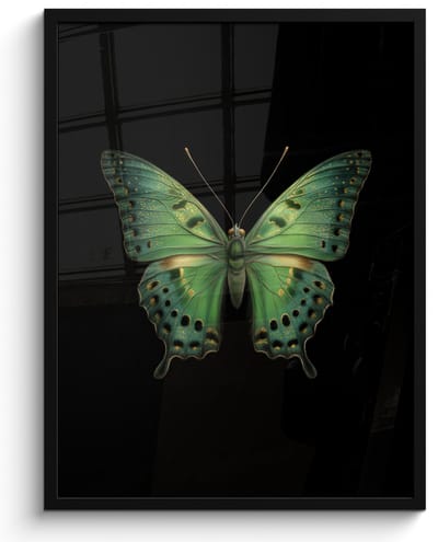 Poster in lijst - Fotolijst 50x70 cm - Posters - Vlinder - Groen - Diepte - Posterlijst zwart - Decoratie - Wanddecoratie woonkamer - Muurdecoratie slaapkamer