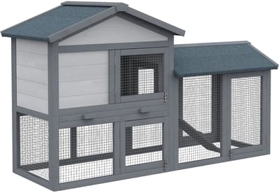 Stervia Groot Konijnenhok - Konijnenhok Met Ren - 2 Verdiepingen - Voor Buiten - Water en UV Bestendig - Grijs - 147 X 54 X 84 Cm