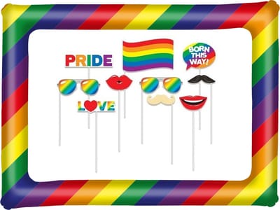 Foto prop set met frame - regenboog multi kleuren - gay pride regenboog thema - 11-delig - photo booth accessoires