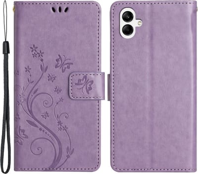 Coverup Hoesje - Geschikt voor Samsung Galaxy A05 Hoesje - Coverup Bloemen & Vlinders Book Case - Lila
