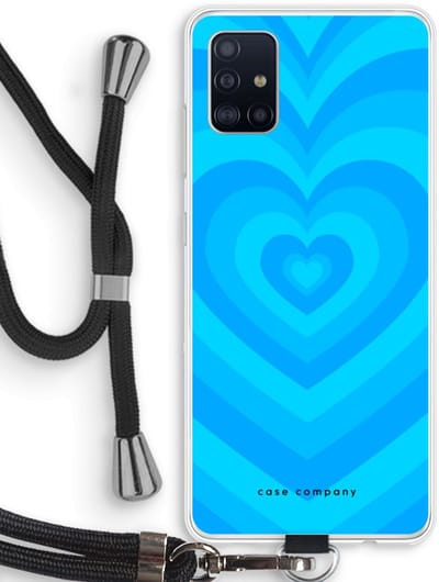 Case Company® - Hoesje met koord geschikt voor Samsung Galaxy A51 4G hoesje met Koord - Hart Blauw - Telefoonhoesje met Zwart Koord - Bescherming aan alle Kanten en Over de Schermrand
