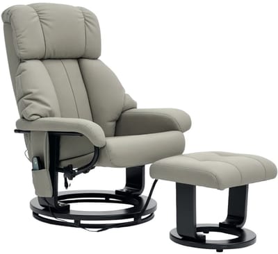 Massagestoel met Voetenbank - Relaxfauteuil - 10 Massagepunten - 360° Draaibaar - Kantelbaar tot 145° - met Afstandsbediening - Verstelbare Rugleuning - tot 150 kg - Relaxstoel - TV Stoel - Loungestoel - Kunstleer - Grijs