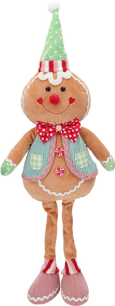 Viv! Christmas Kerstbeeld - Gingerbread Pop van Stof met Lange Benen - pastel - 65cm
