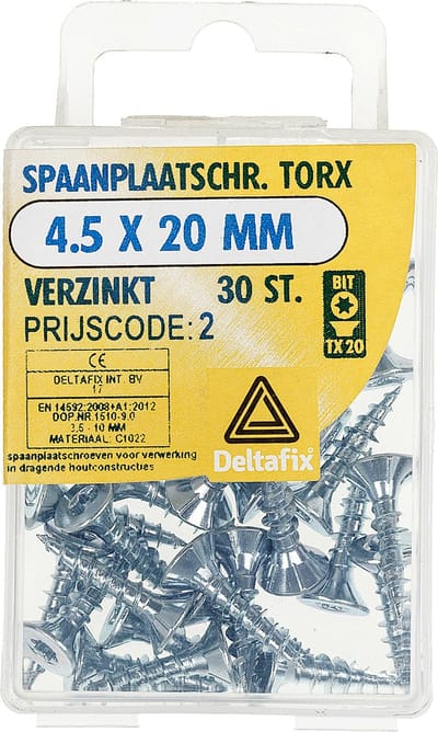 Deltafix spaanplaatschroef platkop / torx / met nibs / type 17 snijpunt verzinkt 4.5 x 20 mm 30 st.