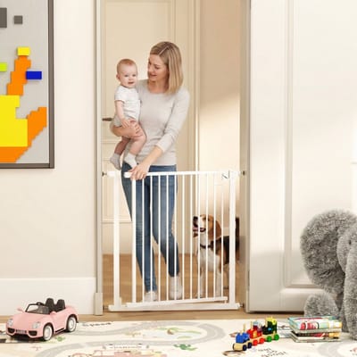 MODFU - Veiligheidshekje - Automatische Sluiting En Dubbele Vergrendeling - Voor Trap En Deuropening - Koolstofstaal - Wit - 76-80 x 76 cm