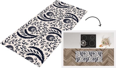 Keukenloper - Loper keuken - Patroon - Bloem - Zwart - 120x50 cm - Keukenloper vinyl
