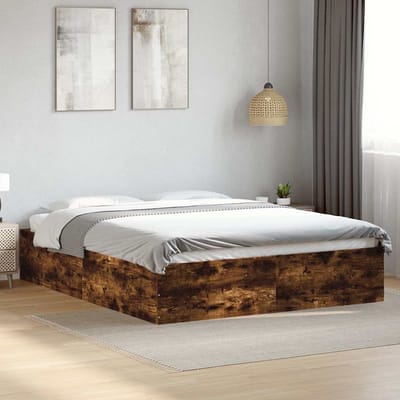 vidaXL - Bedframe - bewerkt - hout - gerookt - eikenkleurig - 150x200 - cm