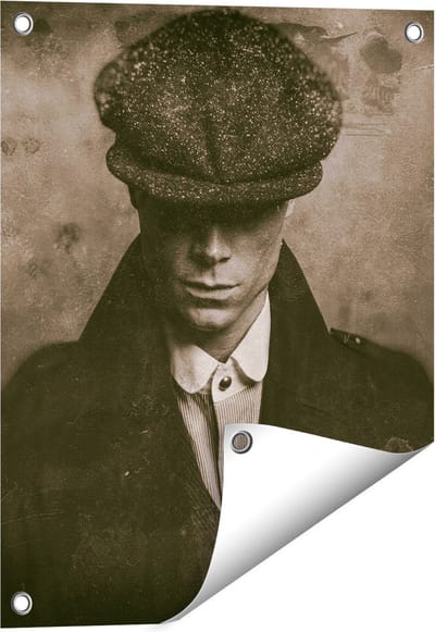 Gards Tuinposter Engelse Gangster uit Jaren 1920 - Zwart Wit - 40x50 cm - Tuindoek - Tuindecoratie - Wanddecoratie buiten - Tuinschilderij