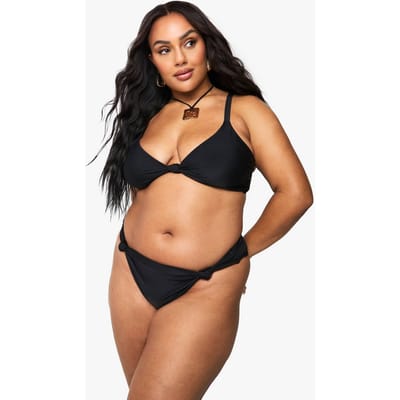 boohoo Dames Plus opgevulde bikini top met knoopdetail aan de voorkant | Zwart | Maat: 50