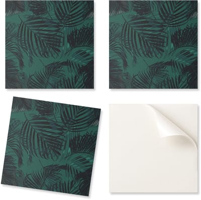 Kant-en-klare vinyltegels met een palmbladprint op een achtergrond van 20x20x20 cm.
