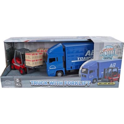 Kids Globe MAN vrachtwagen met vorkheftruck 17cm Voertuigen