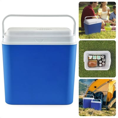 Draagbare Elektrische Koelbox - 12V Autokoelbox - 24L - Blauw - 12V Aansluiting - Lunchbox - Frigobox - Voor Auto & Onderweg - Camping - Reizen - Coolbox - 40 x 24 x H39 cm - Inclusief EBOOK