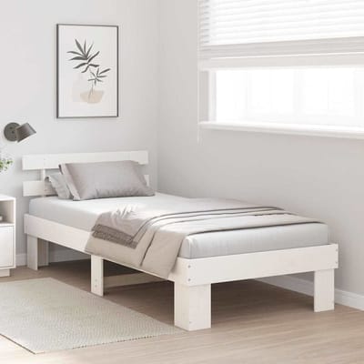 vidaXL - Bedframe - met - hoofdeinde - Wit - 100 - x - 200 - cm - Massief - grenenhout