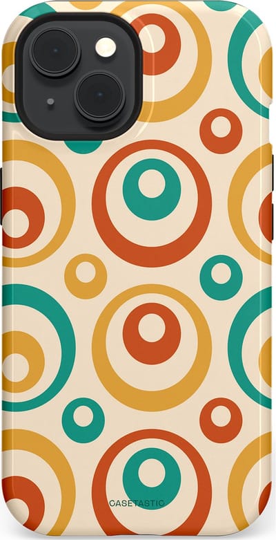 Casetastic hoesje geschikt voor Apple iPhone 15 - MagSafe - Dubbellaagse bescherming - Bolletjes boogie - Fashion Case - Crème Terracotta Goud Turquoise