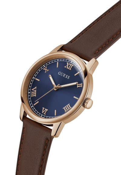 Guess Chandler Quartz Analoog Horloge Bruin Kast Gemaakt Van 100% Roestvrij Staal En Een Armband Van 100% Echt Leer 40 GW1054G5