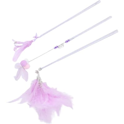Ensemble de 3 pièces Chat Bâton Amusant Baguette Design Nœud Papillon Jouets Teaser pour Animaux de Compagnie avec Clochette Claire et Plume white