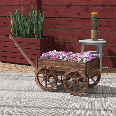 MODFU - Plantenbak Op Wielen - Met Handgreep En Afwateringsgaten - Retro - Voor Tuin Of Terras - Hout - Bruin