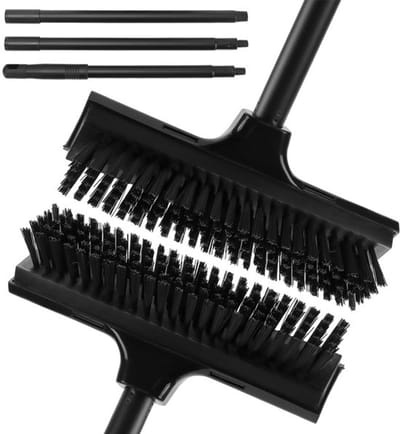 2 Schrobbers met Handvat, 121 cm Handvat, Zwarte Trekker, 23 x 6.5 cm, Schoonmaakkop, Vloerschuurborstel voor Patio en Badkamer