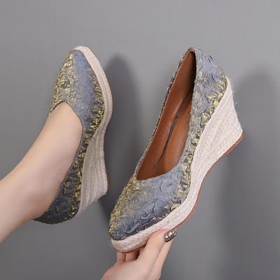 Mode Hoge Hakken Vrouwen Wedges Schoenen Elegante Dames Feestschoenen Vrouwen Pumps Retro Vrouw Wedges 42 brown