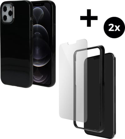 Mobiparts Classic TPU hoesje geschikt voor Apple iPhone 12 Pro Max met 2 Screenprotectors van Gehard Glas - Zwart