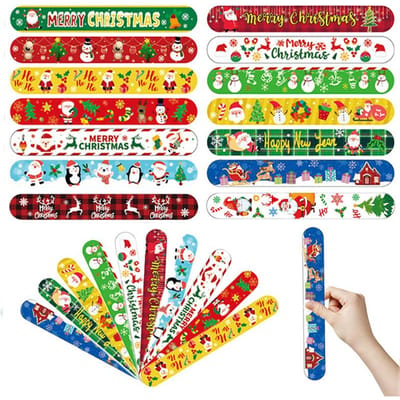 103050 Stuks Kerst Klaparmbanden Groothandel Kerstman Vrolijk Kerstfeest Bedrukte Polsbandjes voor Jongens Meisjes Vakantie Klaparmband yellow