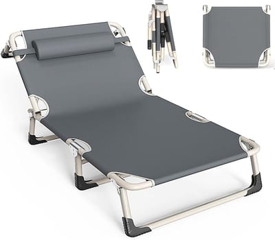 Opvouwbaar Bed - Kampeerbed Lounge - Buiten Ontspannen - Verstelbaar in 4 posities - Tot 180 kg - Zwart
