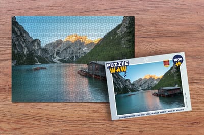 Puzzel Zonsopkomst bij het Italiaanse meer Lago di Braies - Legpuzzel - Puzzel 1000 stukjes volwassenen