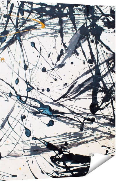 Gards Tuinposter Abstracte Kunst van Zwarte Verf - 90x120 cm - Tuindoek - Tuindecoratie - Wanddecoratie buiten - Tuinschilderij