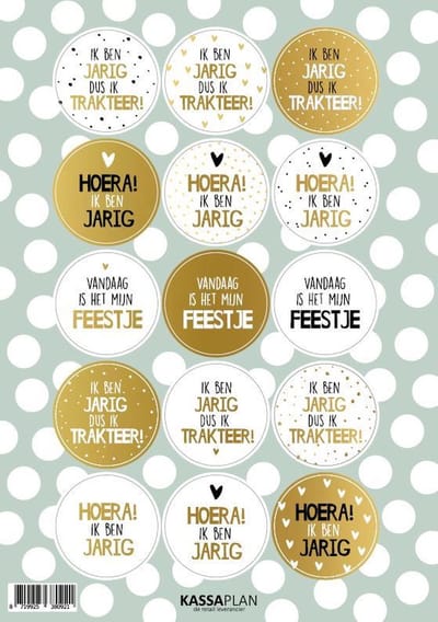 Stickervel 15 cadeaustickers- Wit met goudfolie- Cadeauversiering- Sluitzegel- Traktatiesticker- Wensetiket