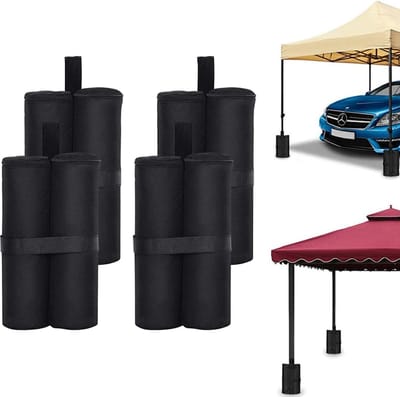 Zandzakken - 4 Stuks - 30 x 42 Cm - Gewichtzak - Zandzakken Voor Beschermhoes - Basisgewichten Voor Tuintent, Partytent, Pop-Up Tent, Parasol En Trampoline - Zandzakken Vulbaar Met Zand Of Grind - Inclusief Draagband - Polyester 600D - Zwart
