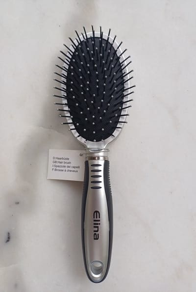 Haarborstel Elina Zilver en Zwart 24cm Ovaal