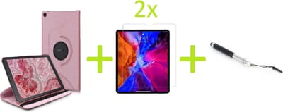 Book Cover Geschikt voor: Samsung Galaxy Tab A7 10.4 (2020) Multi Stand Case - 360 Draaibaar Tablet hoesje - Tablethoes - Rosé Goud + 2x Screenprotector + Stylus