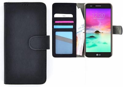 Wallet Bookcase Zwart Portemonnee Hoesje Geschikt voor LG K10 2017