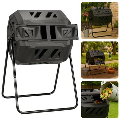 Cheqo® Compostmolen 160L - Compost Molen - Compost Vat - Compostbak - Composter - Compostvat - Roterend Tuin Compostsysteem - Kunststof & Metaal - 360 Graden Ventilatie