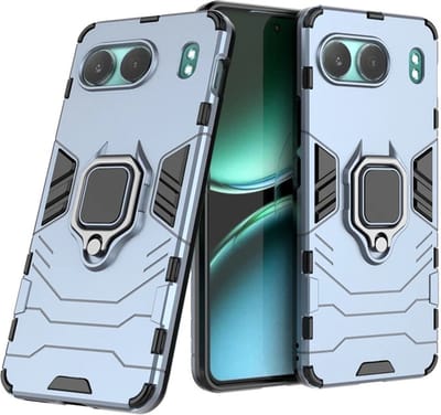 MobyDefend Hoesje - Geschikt voor OnePlus Nord 4 - Dubbelgelaagde Pantsercase Met Standaard - Blauw