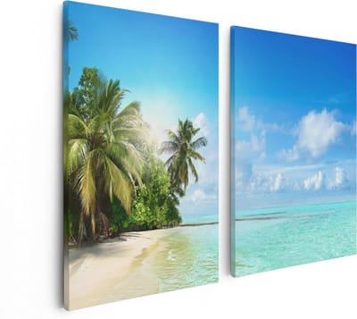 Artaza Canvas Schilderij Tweeluik Tropisch Strand Bij De Licht Blauwe Zee - 80x60 - Foto Op Canvas - Canvas Print