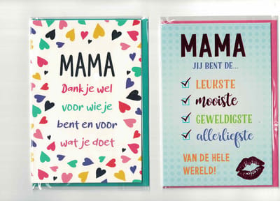 wenskaarten - set van 2 - moederdag - moeder - mama - liefste moeder