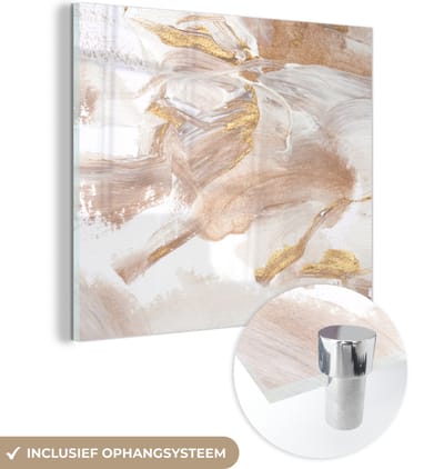 MuchoWow® Glasschilderij 50x50 cm - Schilderij acrylglas - Aquarelverf - Goud - Abstract - Foto op glas - Schilderijen