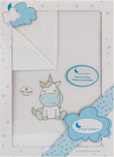Interbaby Lakenset Wieg Unicorn 110 X 82 Cm Wit/blauw 3-delig