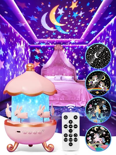 BOTC Sterrenprojector - Carrousel-nachtlampje voor kinderen - Nachtlampje-projector - 360° + afstandsbediening + 1200mAh