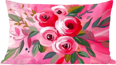 Sierkussens - Kussentjes Woonkamer - 60x40 cm - Bloemen - Verf - Roze